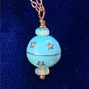 Diamond Enamel Opal Rose Gold Filled Necklace